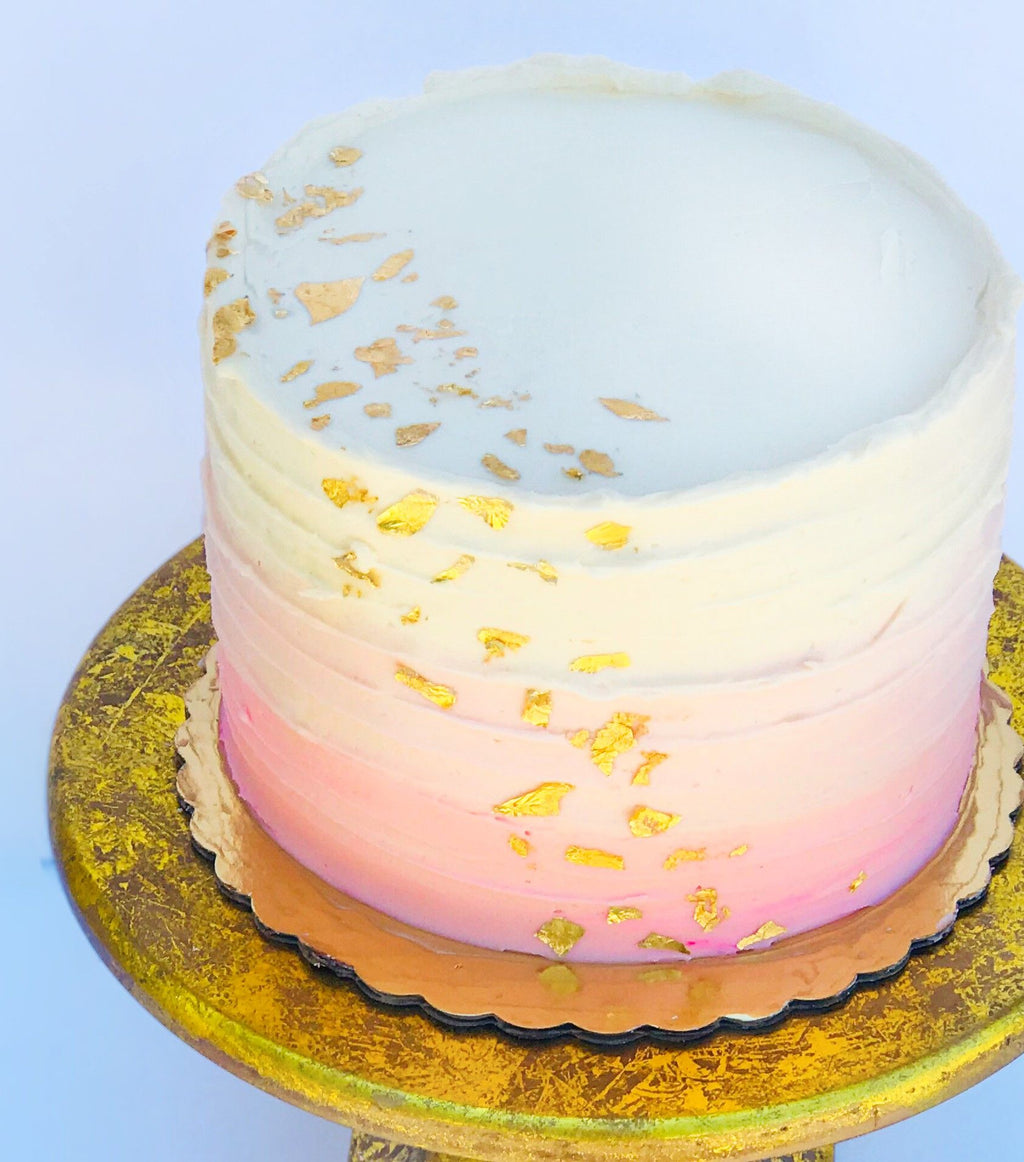 🍦Vanilla Cake with💗 Pink Ombre & Gold Leaf